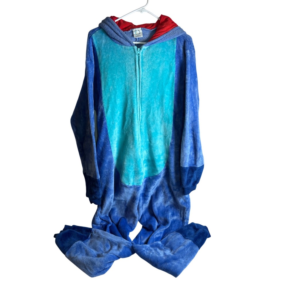 Disney Stitch Hooded Union Suit XL Blue Fleece Character Pajamas Women